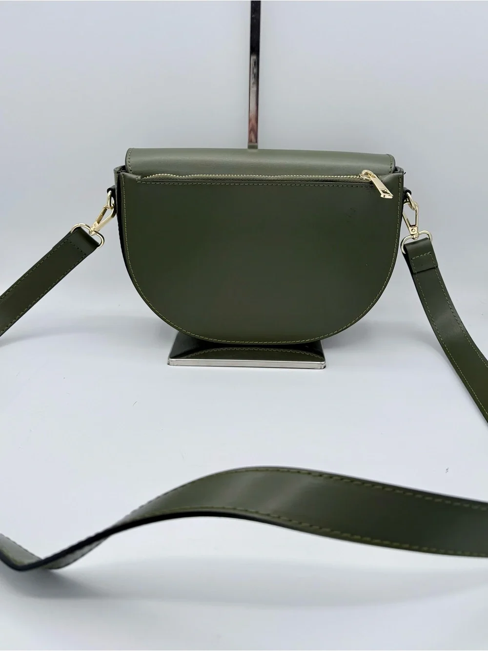 Borse in Pelle Genuine Leather Saddle‎ Crossbody Bag Olive Green Made in Italy - Picture 2 of 9